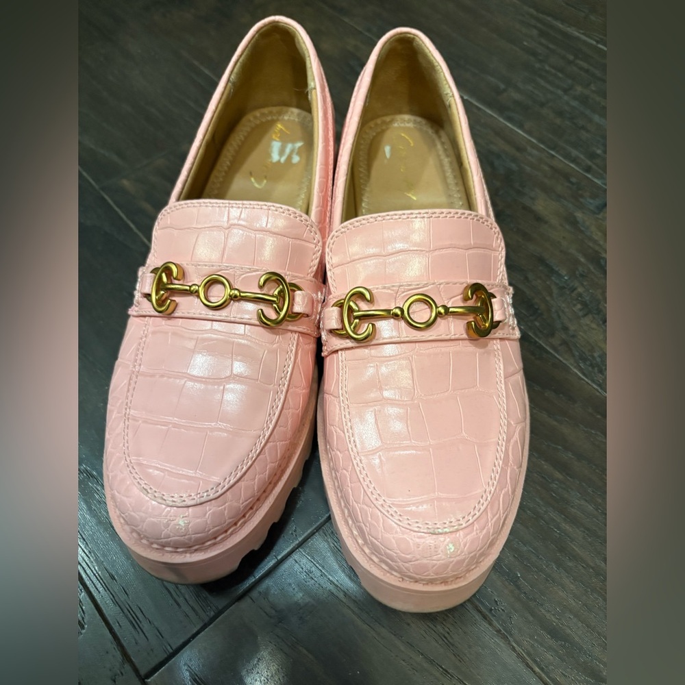 Pink Crocodile-Embossed Loafers by Circus Sam Edelman